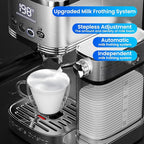 Espresso Machine 20 Bar Temperature Time LED Display Espresso Maker with Stepless Adjustable Automatic Milk Frother for Cappuccino Latte Americano Stainless Steel Coffee Machine with ESE Pod Filter