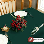 Green Textured Fabric Rectangle Tablecloth, Faux Linen Water Resistant Table Cloth for 6 Foot Rectangular Table, Washable for Dinig Party Holiday Decoration, 60 x 84 Inch
