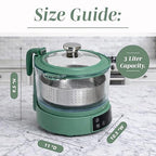 COOK WITH COLOR 3L Glass Mini Low Carb Rice Cooker – Holds 2 Cups Raw/Makes 6 Cups Cooked with Auto Lift Filter Basket, Hotpot & Steamer for Rice, Grains, Digital Panel with Keep Warm, Dark Sage