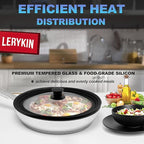 Lerykin Tempered Glass Lid Set of 2 - Universal Lids with Heat Resistant Silicone Rim for Pots, Pans and Skillets - Pan Cover Replacement Lids Fit 6.5", 7", 8" and 9.5", 10", 11" Diameter Cookware