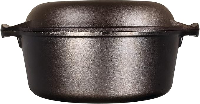 Lodge Cast Iron Double Dutch Oven - Pre-Seasoned 2-in-1 Cast Iron Cookware - Pot & Skillet Combo - Even Heat Retention - Oven-Safe, Versatile Pot - 5 Quart