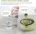 YIBO Matcha Whisk Set With Bowl, Ceramic Matcha Making Kit Includes Bamboo Whisk (Chasen), Holder Stand, Powder Starter Sifter, Scoop, Measuring Spoon & Cup Tea Tools For Ceremony (Mottled Green)