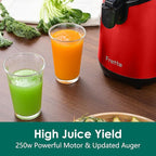 Cold Press Juicer Machines,Fretta Juicer Machines with PCTG Material from the USA,5.3" Extra Large Feed Chute Fit Whole Fruits & Vegetables,Truly BPA-Free,Easy to Clean,250W (Red, 1.8L)