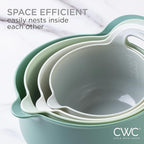 COOK WITH COLOR Nesting Plastic Mixing Bowl Set with Pour Spouts and Handles, Sage, 4 Piece Non-Slip