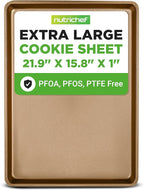 NutriChef Nonstick XL Cookie Sheet Baking Pan, Extra Large 22 Inch x 16 Inch, Carbon Steel Oven Baking Sheet for Cookies & Pastries, Gold - NCLG1GD