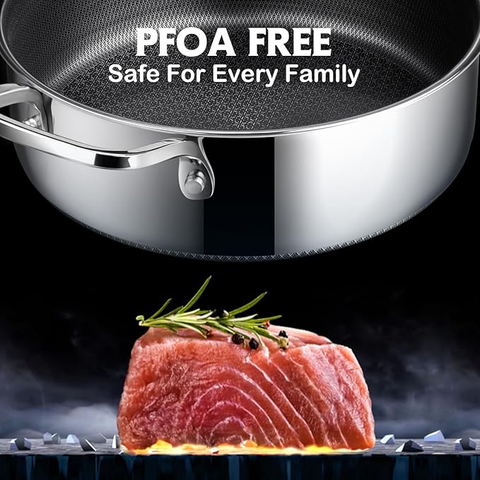 Frying Pans Nonstick with Lid,Hybrid Non Stick 6.5 Quart Saute Braiser pan,PFOA Free Cookware,12.5 inch Stainless Steel skillet, Dishwasher and Oven Safe,Works on Induction,Ceramic and Gas Cooktops
