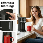 Horavie Mini Single Serve Coffee Maker for K Cup and Ground Coffee, Fast Brew One Cup Coffee Machine with Descaling Reminder and Water Window, 6 to 12 oz. Brew Sizes, Black