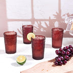 Ciaell 12 Pack Romantic Plastic Water Glasses - 14 Oz Burgundy Vintage Drinking Glasses, Embossed Ribbed Plastic Cups, Textured Striped Set for Juice, Beverages, Beer, Cocktail