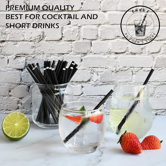 Short Paper Straws Bulk 5.5 inch - 500 ct. Disposable Black Paper Drinking Straw, Sip Stirrers for Cocktail, Coffee and Short Drinks