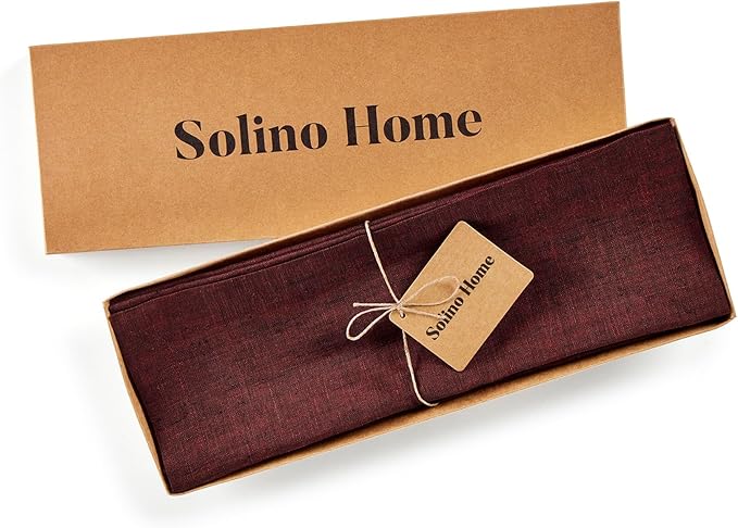 Solino Home Linen Square Placemats Set of 4 - Red Garnet Placemats 14 x 14 Inch - 100% Pure Linen Table Mats for Valentines, Winter, New Year - Athena