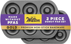 Wilton Gold Non-Stick Donut Pan Set - Quality Baking Pan - Dishwasher Safe & Scratch Resistant - Made Without PFAS - 12.5 x 8 x 1 Inch, 2-Piece Set
