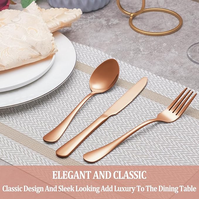 60 Pcs Rose Gold Silverware Set Service for 12, Premium Stainless Steel Flatware Set, Cutlery Utensil Sets, Durable Home Kitchen Eating Tableware Sets, Include Fork Knife Spoon, Dishwasher Safe