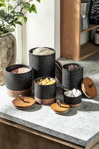 Miamolo Coffee Storage Containers with Lids, Ceramic Coffee Container Kitchen Jars with Airtight Lid for Candy Spice Sugar Tea Bag, Decorative Kitchen Canisters for Countertop, Black & 42 fl.oz