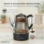 Mixpresso Small Electric Percolator Coffee Pot 4 Cup Stainless Steel - Coffee Percolator Electric with Keep Warm Function - Auto Shut-Off for Safe Daily Brewing