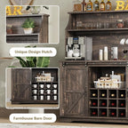 55 Inch Farmhouse Coffee Bar Cabinet with 3-Tier Enclosed Storage Cabinet, Kitchen Hutch with 12 Wine Racks & 3 Glass Holders, Coffee Bar with 6 Hooks, Wood Furniture for Dining Living Room, Oak