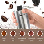 Portable Coffee Grinder Conical Burr for Espresso French Press Pour Over Double Bearing Internal Adjustment Capacity 25g (Silver-Ceramic Burr)