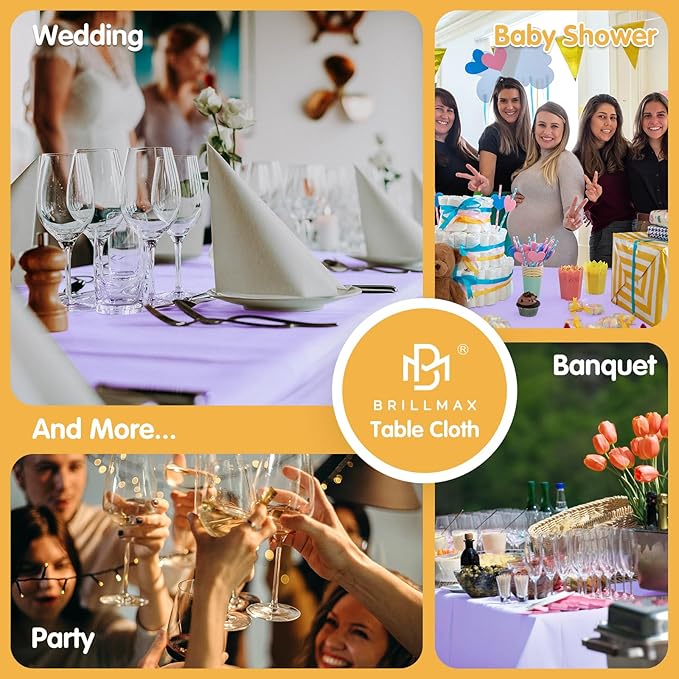 BRILLMAX 6 Pack Lavender Tablecloths for 6 Foot Rectangle Tables 60 x 102 Inch - 6ft Rectangular Bulk Linen Polyester Fabric Washable Cloth Cover for Wedding Reception Banquet Birthday Party
