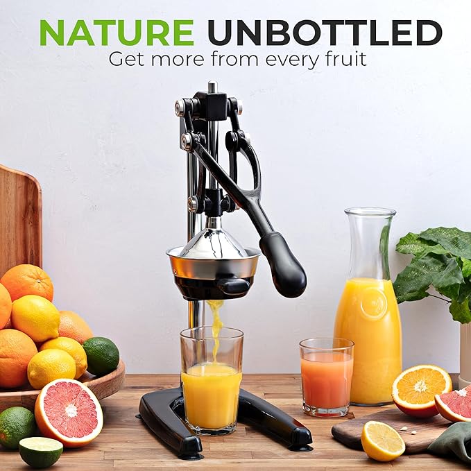Zulay Kitchen Puplerizer 9 in 1 Cast Iron Juicer - Easy-to-Clean Heavy-Duty Manual Juicer with Presser Attachment to Juice All Types of Fruits! Extra Tall with Stainless Steel Bowl - Black