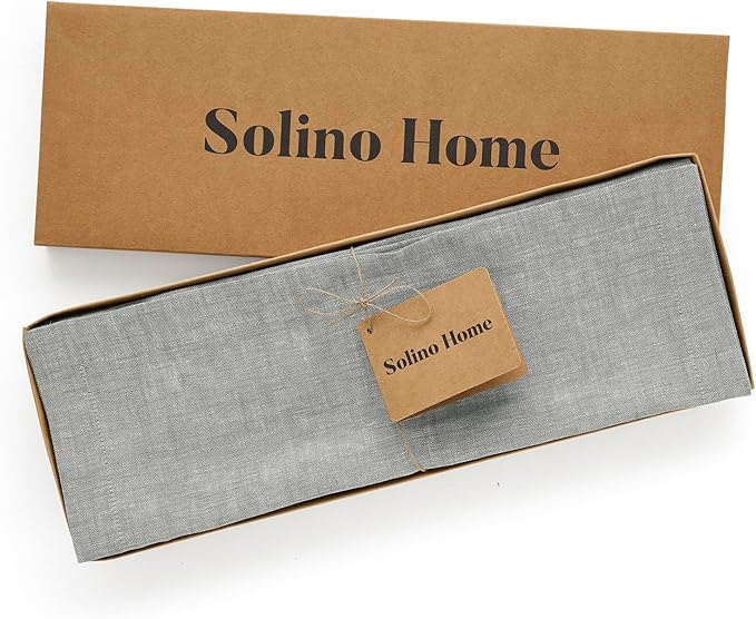Solino Home Linen Cloth Placemats Set of 4-100% Pure Linen Chambray Grey Placemats 14 x 19 Inch - Athena