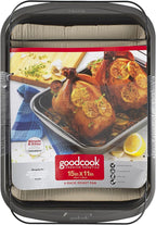 GoodCook Everyday Roast Pan with Rack Rectangular Nonstick Construction Large Capacity Metal Utensil-Safe, 15 x 11-Inch, Gray