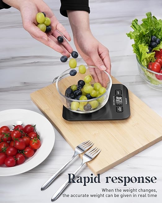 Food Scale, 11lb Kitchen Scale with 6 Units LCD Display and Tare Function, 0.05oz/1g Digital Kitchen Scale Compact Design for Baking, Healthy Cooking, Meal Prep, 304 Stainless Steel Black