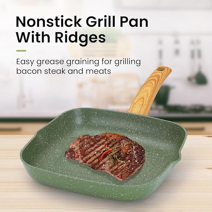 30 Piece Pots and Pans Set Non Stick, Granite Induction Cookware Sets, Nonstick Kitchen Cookware Sets, Non Toxic Cookware Set with Frying Pans and Saucepan, Kitchen Pots and Pans Set, Green