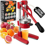 Zulay Kitchen Cast Iron Juicer - Easy-to-Clean Heavy-Duty Manual Juicer, Professional Citrus Juicer - Stainless Steel Lemon Squeezer - Manual Citrus Press & Orange Squeezer - Orange Juicer - Deep Red