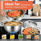 LOLYKITCH 8-Quart/ 30CM Stainless Steel Steamer Pot - 3 Tier Steamer for Cooking Dumplings & Veggies, 12 Inch Large Induction Stock Pot for All Stovetops, Heavy Duty