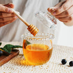 kanpura Honey Pot with Dipper and Lid, 6oz Mini Glass Honey Jar, Crystal Syrup Dispenser for Christmas Home Kitchen Decor