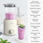 Martha Stewart 50oz Countertop Blender, Smoothie, Margarita & Ice Crushing Blender, BPA-Free Pitcher, 3 Speeds, 5 Presets, Auto-Clean Function, Dishwasher Safe, Stainless Steel Blades, Linen Cream