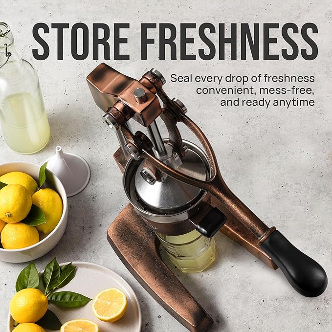 Zulay Kitchen Cast Iron Juicer - Easy-to-Clean Heavy-Duty Manual Juicer, Professional Citrus Juicer - Stainless Steel Lemon Squeezer - Manual Citrus Press & Orange Squeezer - Orange Juicer (Copper)