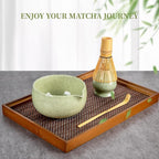 YIBO Matcha Whisk Set With Bowl, Ceramic Matcha Making Kit Includes Bamboo Whisk (Chasen), Holder Stand, Powder Starter Sifter, Scoop, Measuring Spoon & Cup Tea Tools For Ceremony (Mottled Green)