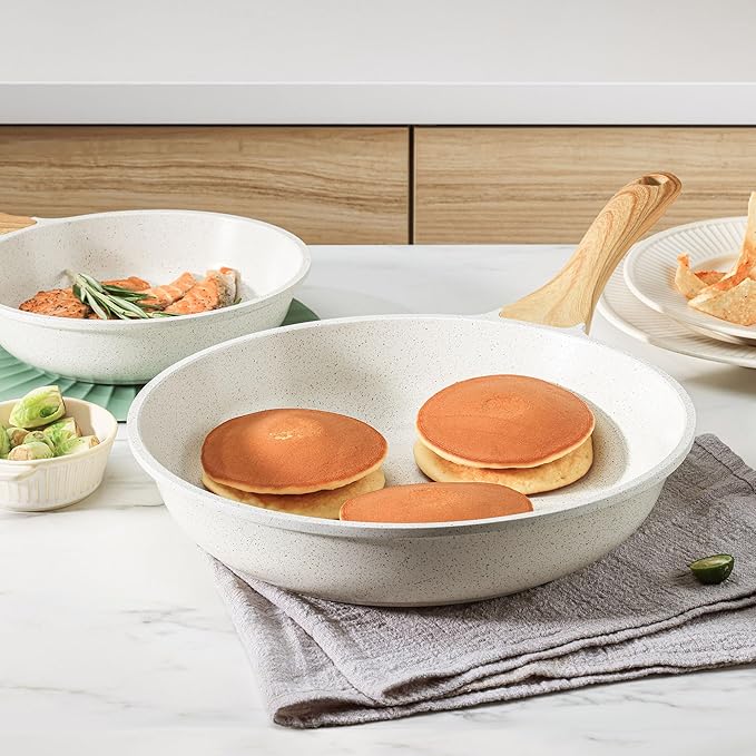 SENSARTE Nonstick Ceramic Frying Pan Skillet, 9.5 Inch Omelet Pan, Healthy Non Toxic Chef Pan, Induction Compatible Egg Pan with Heat Resistant Handle, PFAS-Free (Pack of 2)