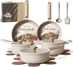 CAROTE Ceramic Cookware Set Nonstick, 14pcs Pots and Pans Set Nonstick, Non-Toxic & PFAS-Free, Dishwasher, RV/Camping Cookware Set, Cooking Pots with Lids, Light Taupe