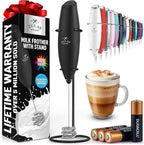 Zulay Kitchen Patented Tornado Triple Whisk Milk Frother with 4 Duracell Batteries – Handheld Foam Maker for Coffee, Lattes, Matcha & Hot Chocolate – Rich, Creamy Froth in Seconds - Executive Black