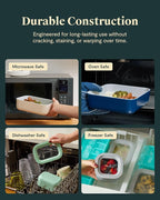 Caraway Glass Food Storage - 10 Cup Glass Container - Ceramic Coated Food Container - Non Stick Lunch Box with Lids - Dishwasher, Oven, & Microwave Safe - Square Shape - Perracotta