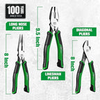 SK 3-Piece Pliers Set, 9.5-Inch Linesman, 8-Inch Diagonal & Needle Nose Pliers, High Carbon Steel, Ergonomic Anti-slip Handle, with Rolling Pouch