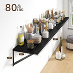 Fun Memories Deep Floating Shelves for Wall, 55W x 8D Wall Mounted Shelves Set of 2, Wide Display Ledge Shelf with Sturdy Metal Brackets for Living Room, Bathroom, Bedroom and Kitchen, Black