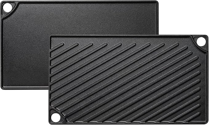 EWFEN Reversible Grill/Griddle, 16.7x9.5'' Pre-Seasoned Cast Iron Griddle Pan, Double Burner Cookware, Rectangular Non-Stick Stovetop Griddle with Handles, Flat Top Plate for Oven, Grill & Campfire