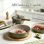 CAROTE 18 Pcs Ceramic Cookware Set Detachable Handle, Non Toxic Pots and Pans Set Non Stick, Induction Kitchen Cookware Removable Handles, Oven Safe, Stackable RV/Camping Cooking Set, Green