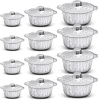 Ziliny Disposable Aluminum Pot with Lid Round Foil Pans Disposable Cookware Food Container for Vacation Trips Camping Baking Heating Cooking(12 Pcs,33.8, 67.6, 121.7 oz)
