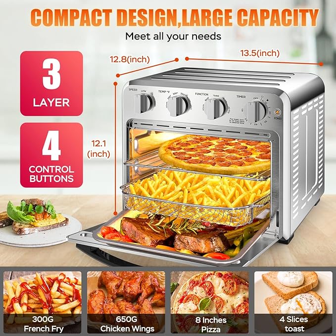 Geek Chef 16QT Air Fryer Toaster Oven, Convection Air Fryer Toaster Countertop Oven, with Bake, Toast, Broil and Warm Functions, Stainless Steel Electric Hot Oven Combo for Healthy Meals