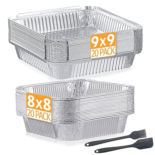 40 Pack Disposable Aluminum Pans Combo Set-9x9 (20pc) Square Tin Foil Pans & 8x8(20pc) Square Aluminum Foil Pans,For Meal Prep,Food Cooking,Roasting,Heating. (40 Pack)