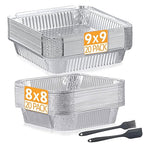 40 Pack Disposable Aluminum Pans Combo Set-9x9 (20pc) Square Tin Foil Pans & 8x8(20pc) Square Aluminum Foil Pans,For Meal Prep,Food Cooking,Roasting,Heating. (40 Pack)