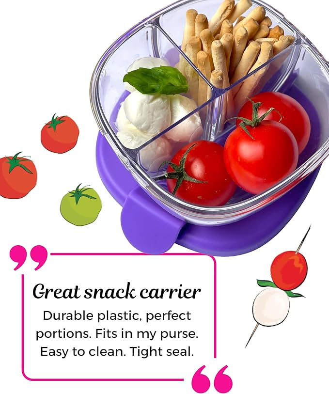 Yumbox Snack Bowl, Leakproof 3 Compartments, Removable Lid, Microwave, Dishwasher Safe, Perfect for acai bowl, yogurt bowl, granola, Bento Snack Box for school, work, travel