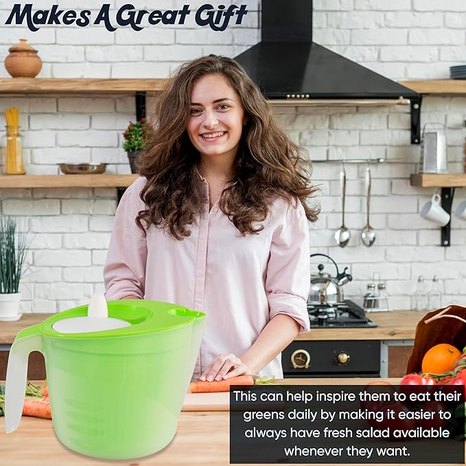 Home-X Salad Spinner with Pouring Spout – Lettuce Spinner and Vegetable Washer with Removable Strainer Basket – BPA-Free Salad Strainer for Drying Fresh Greens, Spinach, and Veggies