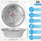 Mini Pie Tins 6 Inch 50Pcs Disposable - Aluminum Pie Pan for Baking Tarts, Cakes, and Quiche, Ideal Mini Pie Pans for Parties and Weddings(50, 6 Inch)