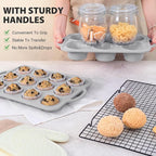 Jumbo Silicone Muffin Pan with Metal Frame, Non Stick Silicone Cupcake Pan with Handles 6 Cup, BPA Free Silicon Muffin Tin Tray Extra Large for baking, egg bites, Cupcake Mold Light Grey
