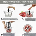 Simple Deluxe Food Processor, 450W Electric Food Chopper with 2 Bowls (8 Cup+8 Cup) & 2 Bi-Level Blades, Small Electric Meat Grinder Processor for Nuts, Fruits, Meat, Vegetable, Baby Food, Silver