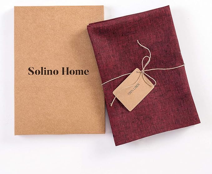 Solino Home Linen Napkins Set of 4 - 100% Pure Linen Red Garnet Dinner Napkins Cloth 20 x 20 Inch for Valentines, Holiday, Winter, New Year - Athena, Handcrafted and Machine Washable